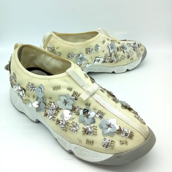 Christian Dior Cream Fusion Mesh Sequins Shoes - Picture 1 of 16
